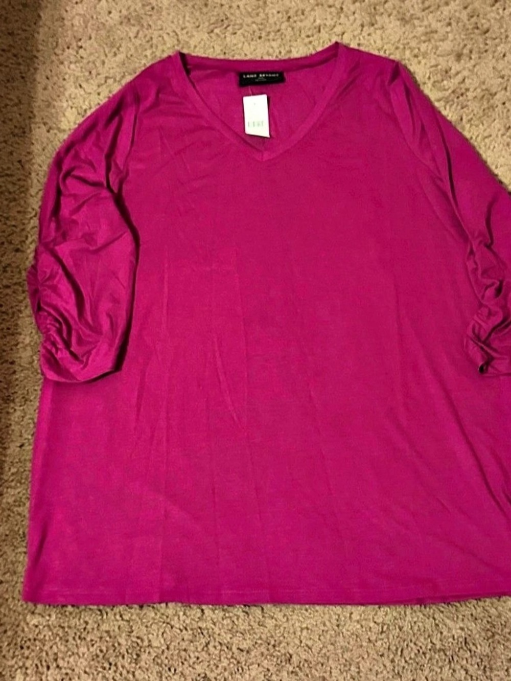 Lane Bryant V-Neck Ruched Sleeve Tee Pink Size 14/16